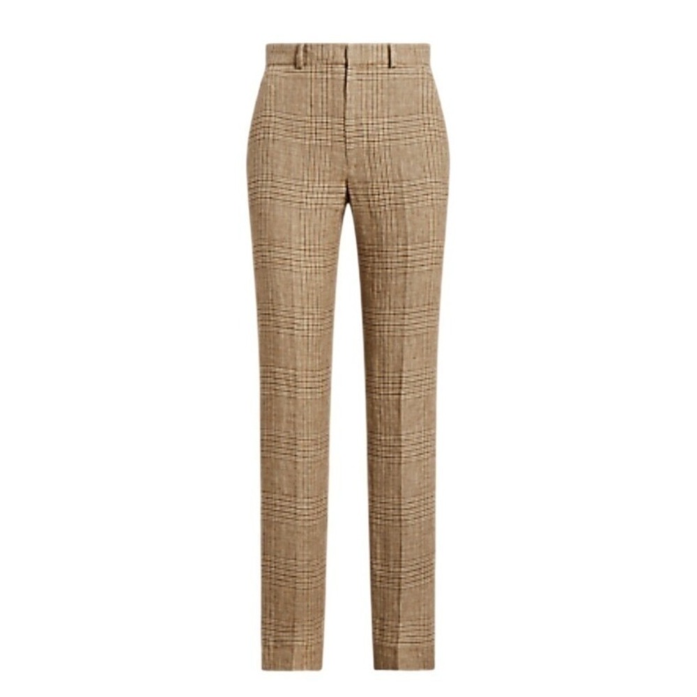Polo Ralph Lauren Linen Pants Womens 14 Beige Glen Plaid Tweed Straight NWT